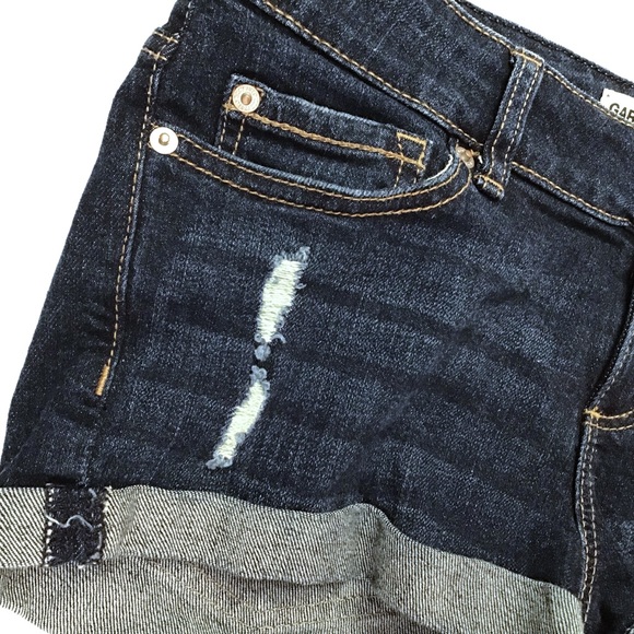 GARAGE | DISTRESSED DARK STRETCH DENIM SHORTS - Picture 6 of 8